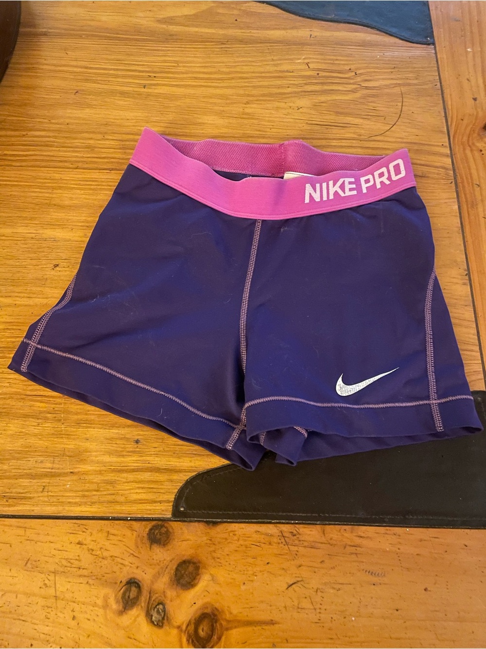 Women's Purple Nike Pro Athletic Shorts with Pink Waistband